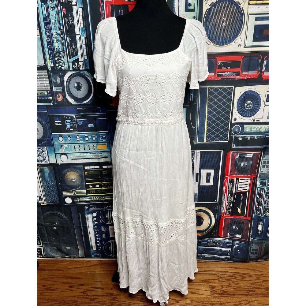 White Eyelet Maxi Dress Boho Festival Cottagecore Summer Easter Wedding Size XL